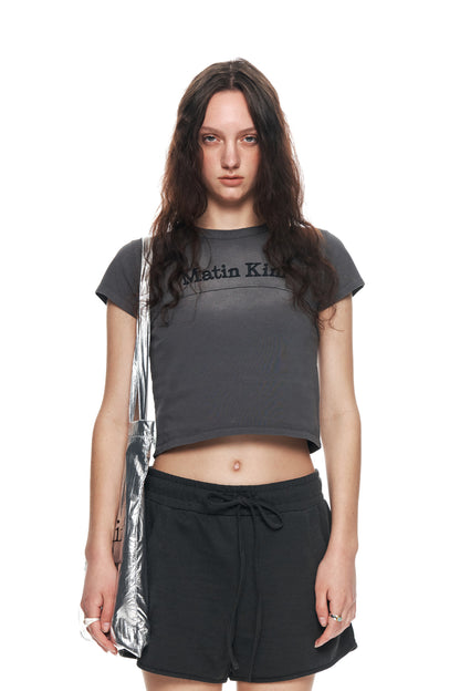 MATIN KIM PIGMENT CUT OUT LOGO CROP TOP