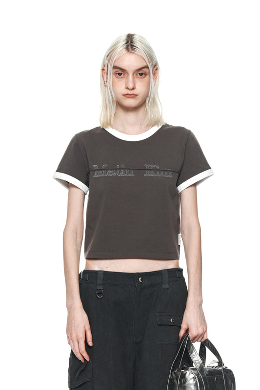 MATIN KIM CUTTED LOGO RINGER CROP TOP