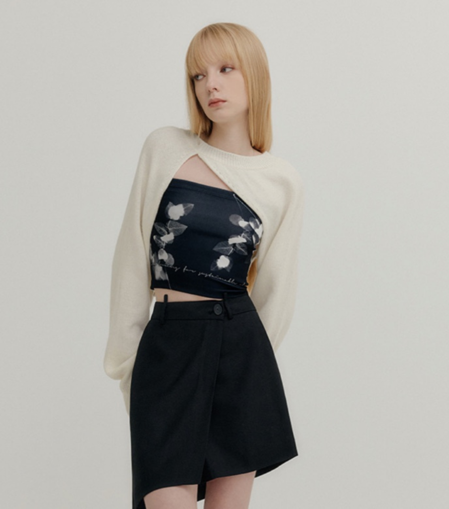 CASHMERE SIGNATURE UNBALANCE BOLERO KNIT TOP